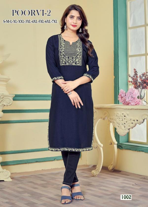 Poorvi 2 Regular Wear Rayon Kurti Collection